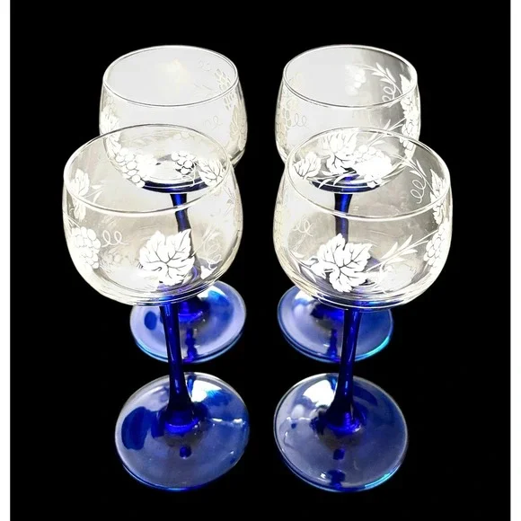 Set Of 4 Vintage Luminarc Cobalt Blue Stem 6-3/8" Cordial Glasses - Picture 2 of 6